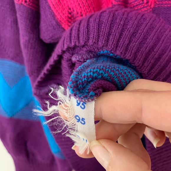 VTG Express Knit Zig Zag Grandpa Sweater Size Large Bright Retro Statement Cozy - Picture 11 of 15